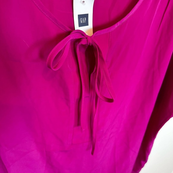 GAP Women’s NWT Fuschia Pink Short Sleeve Oversized Tie Front Blouse - Picture 4 of 8
